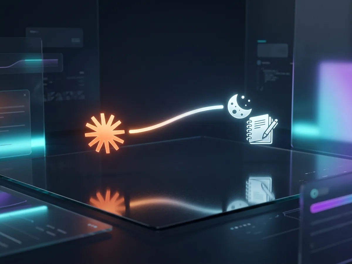 A glowing link between the Claude mark and a dream journal icon