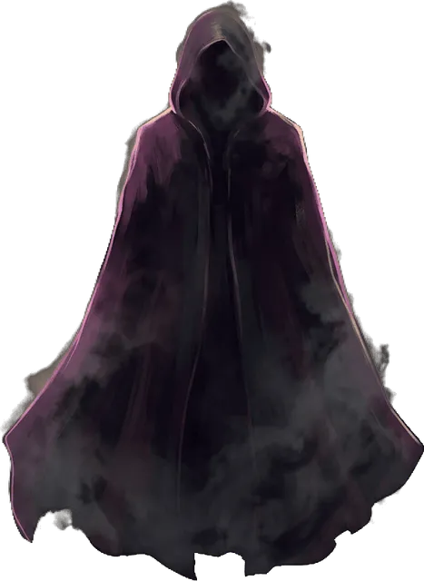 An empty hooded cloak dissolving into dark smoke